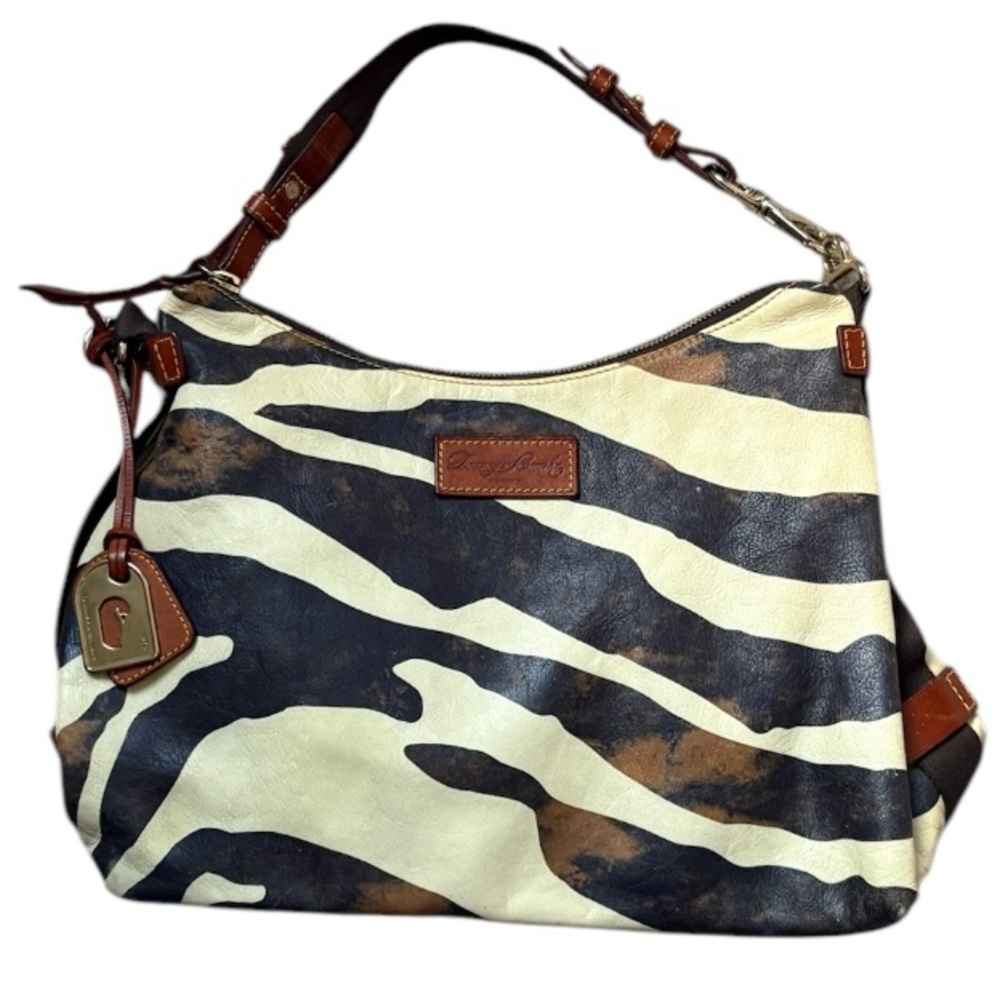 Dooney & Bourke Purse Cream Black Zebra Print Leather Top Handle Bag for Women